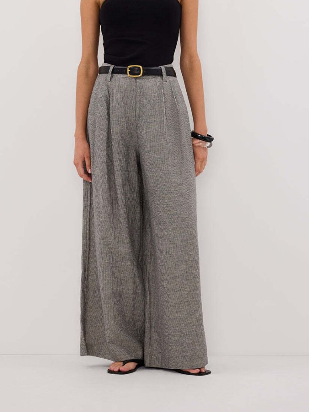 Dissh Elias Charcoal Linen Blend Wide Leg Pant NWT AU 8 / US 4 Pleated